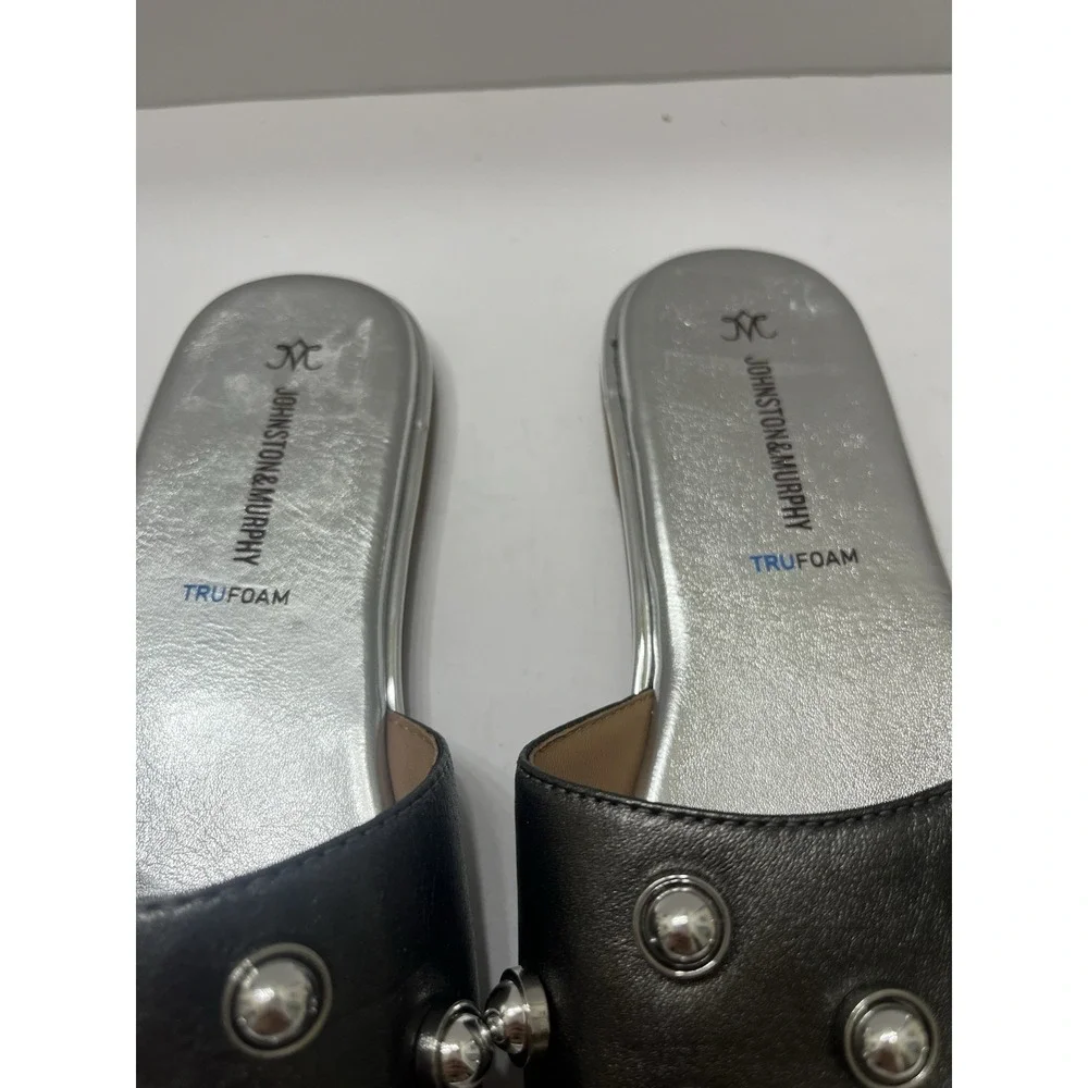 Johnson And Murphy Women's Shayla Slide Sandals Pewter Sheepskin Silver Studs 6